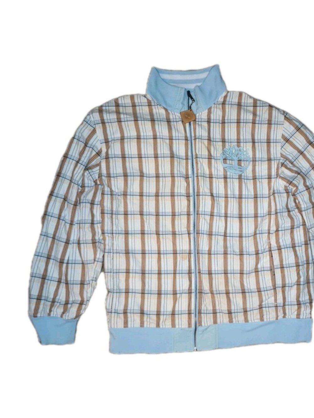Timberland Reversable Jacket Mens XXL Corduroy Collar Plaid Lined Light Blue Y2K
